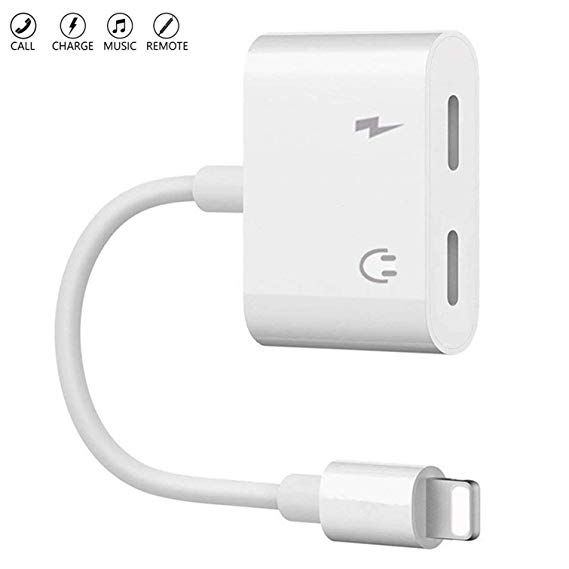 Headphone Jack Adapter for iPhone X Dual Headphone Jack Audio Charger Splitter Dongle Adapter for iPhone Xs iPhone 8/8plus iPhone 7/7plus [Audio Charge Volume Control Call] Support iOS 11 or Higher