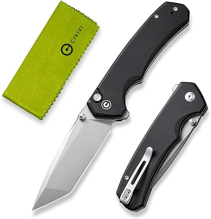 CIVIVI Brazen Folding Knife, Button Lock Pocket Knife with 3.46'' Swedish 14C28N Tanto Blade, Ultra-Grip G10 Handle, Low Profile Clip for EDC C19059C-1 (Black)