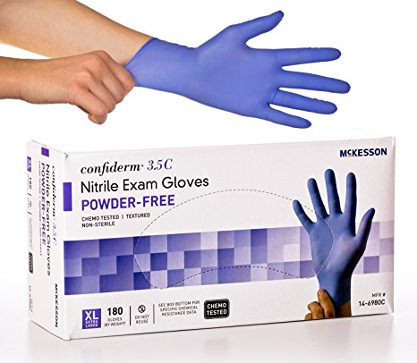 McKesson Confiderm 3.5C Nitrile Latex-Free XL Exam Gloves, X-Large, Chemo Tested, Powder-Free, 180/BX (CASE OF 10)