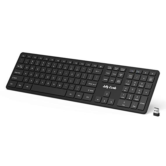 Wireless Keyboard — Jelly Comb 2.4G Ultra Slim Wireless Keyboard K057 Full Size Keyboard with Nano Receiver for Windows Computer PC Laptop-(Black)
