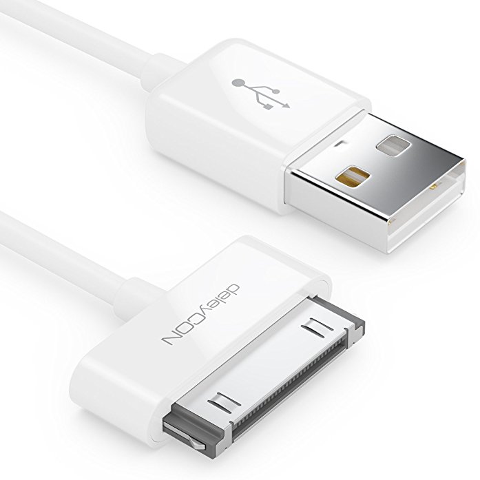deleyCON 2m (6.6 ft) (Apple MFi certified) iPhone 30-pin USB cable / Sync cable / Charging Cable / Data Cable - White - USB 30 Pin Dock Connector - for Apple iPhone, iPad, iPod