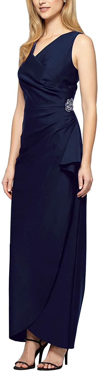 Alex Evenings Women's Slimming Long Side Ruched Dress with Cascade Ruffle Skirt