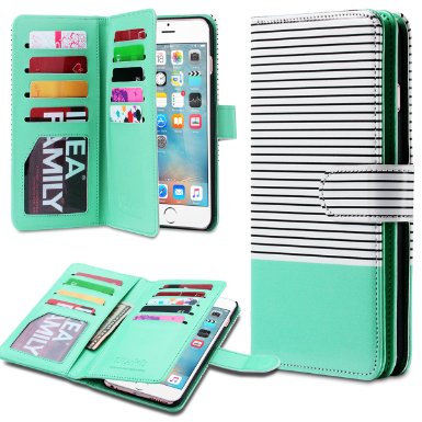 iPhone 6 Plus Case, iPhone 6s Plus Case, ULAK Premium [Card Slot] Magnetic Hybrid Flip Wallet Case Cover For Appple iPhone 6 Plus and iPhone 6s Plus 5.5inch Devices (Minimal Mint Stripes)