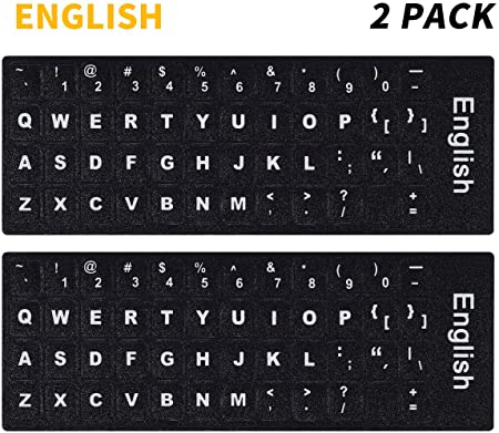 (2PCS Pack) PC Keyboard Stickers, Universal English Keyboard Stickers Black Background with White Large Lettering for Computer Laptop(English)