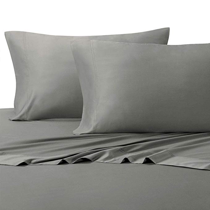 Abripedic Sateen Solid Sheets, 600-Thread-Count 4PC Bed Sheet Set, 100-Percent Cotton, Deep Pocket, Queen, Gray