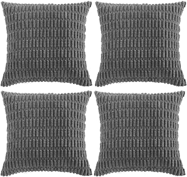 Fancy Homi 4 Packs Dark Grey Decorative Throw Pillow Covers 18x18 Inch for Living Room Couch Bed, Rustic Modern Farmhouse Boho Home Decor, Soft Plush Corduroy Cute Accent Square Cushion Case 45x45 cm