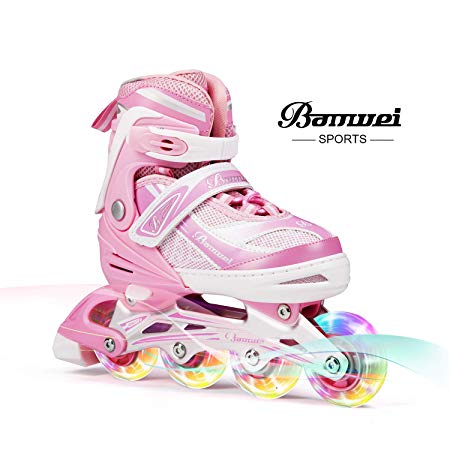 BANWEI SAM Toys Girls Adjustable Inline Skates with Light up Wheels - Beginner Kids Rollerblades