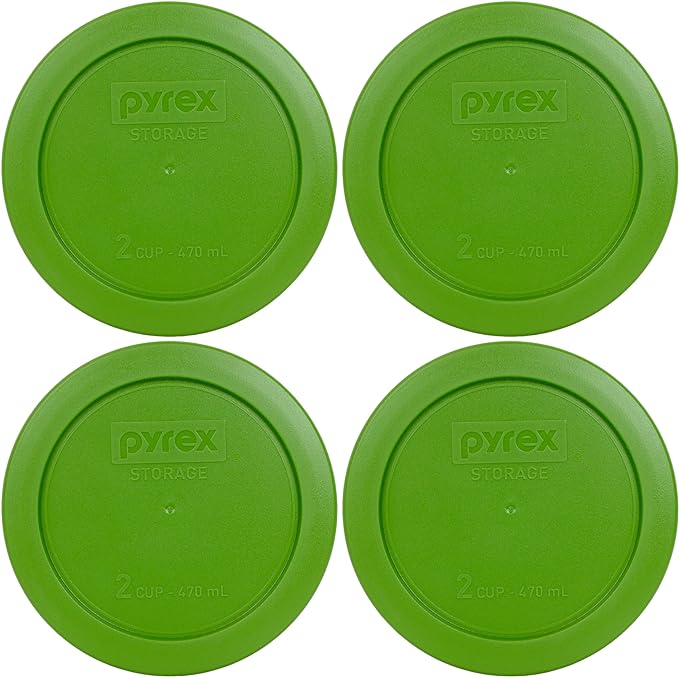 Pyrex 7200-PC Round 2 Cup Storage Lid for Glass Bowls (4, Lawn Green)