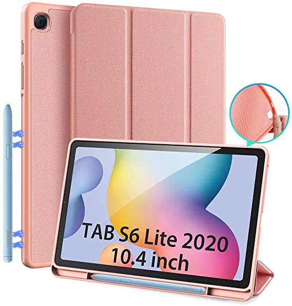 Case for Samsung Galaxy TAB S6 Lite 10.4 (2020) WiFi SM-P610 / LTE SM-P615, DUX DUCIS Slim Flexible Soft TPU Back Folio Case with S Pen Holder, Auto Wake/Sleep, Trifold Stand, Shockproof Cover (Pink)
