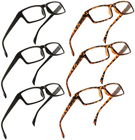 Reading Glasses 1.75 | 6 Pack Readers for Men and Women | 3 Black & 3 Tortoise [1.75]