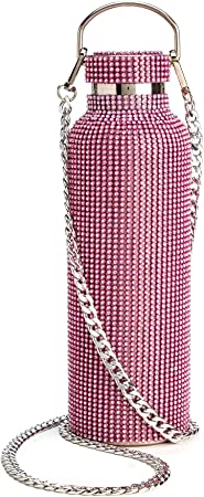 Paris Hilton Diamond Bling Water Bottle With Lid And Removable Carrying Strap, Stainless Steel Vacuum Insulated, Bedazzled With Over 5000 Rhinestones, 25-Ounce, Pink