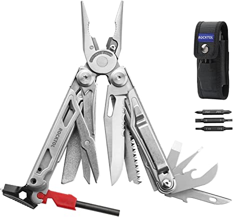 Multitool Pliers, 22 in 1 Stainless Steel Multi tool with Fire Starter Emergency Whistle Glass Breaker Nylon Sheath Safety Locking for Survival, Camping, Hunting, Hiking, Repairing, Gifts for Him