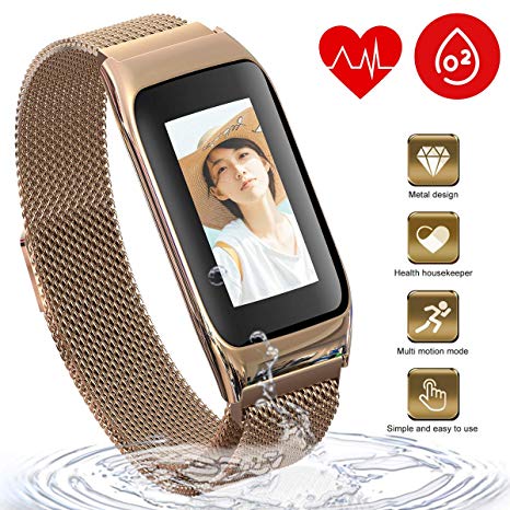 wonlex Custom Fitness Tracker with Heart Rate Monitor Blood Oxygen Blood Pressure, Waterproof Activity Tracker with Sleep Monitor, Swim Step Calories, Multiple Sport Modes Men Women(Gold)