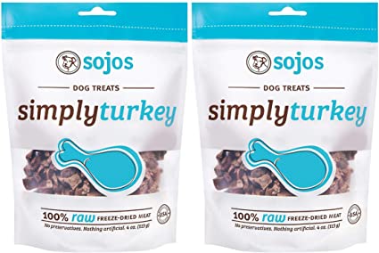 SOJOS 2 Pack of Simply Turkey Dog Treats, 4 Ounces each, 100 Percent Raw Freeze-Dried Meat, Made in the USA