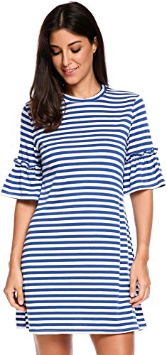 Beyove Women's Flare Half Sleeve Striped Loose Tunic T Shirt Dress Knee Length