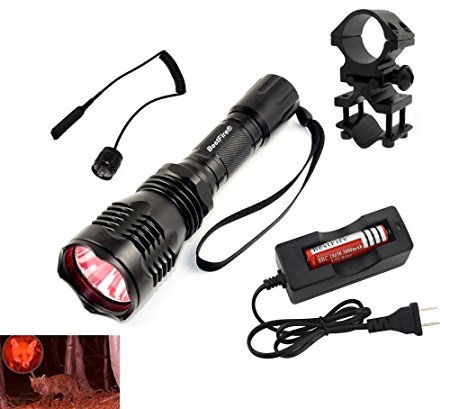BestFire 350 Lumen Cree led Flashlight 250 Yard Long Range Hunting Light Coyote Hog Hunting Cree LED Light with Remote Pressure Switch Barrel Mount 18650 battery and Charger for Hunting