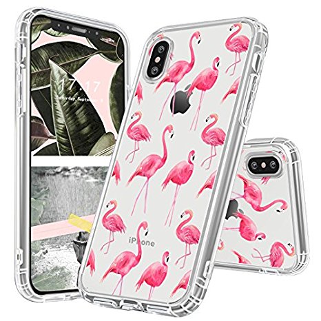 iPhone X Case, iPhone X Cover, MOSNOVO Cute Flamingo Tropical Clear Design Printed Transparent Plastic Hard Back Case with TPU Bumper Protective Back Phone Case Cover for Apple iPhone X