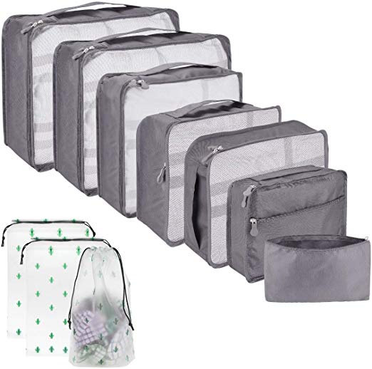 Packing Cubes for Suitcase, 10 Pcs Suitcase Organiser Bags, High Quality Suitcase Travel Organiser, Hand Luggage Packing Cubes Value Set for Travel (10 pcs, Gray)