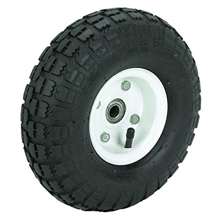 10 in. Haul-Master Pneumatic Tire on White Wheel - 4.10/3.50-4 KNOBBY TREAD