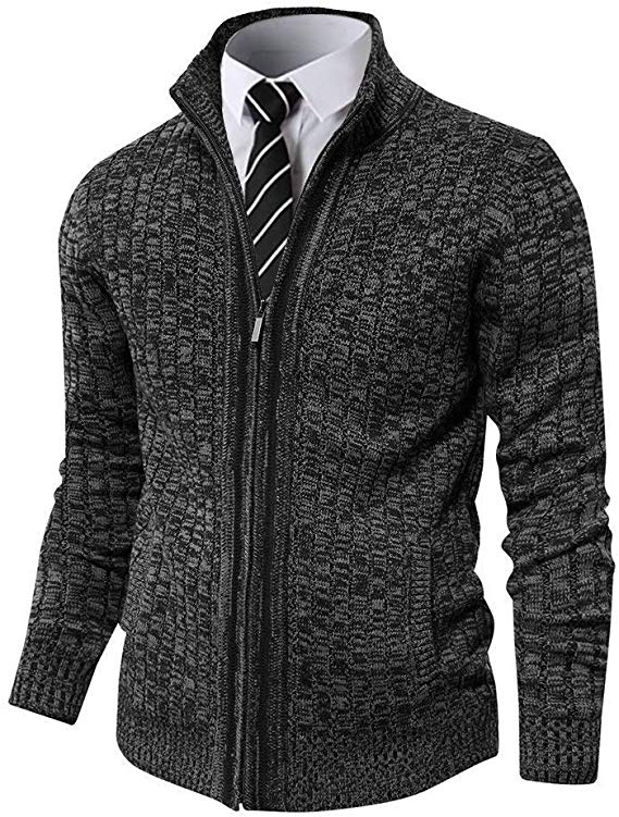Pioneer Camp Men's Cardigan Sweaters Full Zip Up Stand Collar Slim Fit Casual Knitted Sweater with 2 Front Pockets