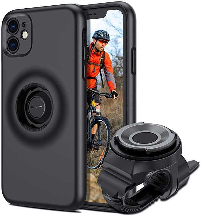 Bike Phone Mount Designed for iPhone 11, VUP Detachable Phone Holder with Fully Protective Shockproof Hard iPhone 11 Case, 360° Rotation Universal Motorcycle Phone Mount with Quick Lock for iPhone 11