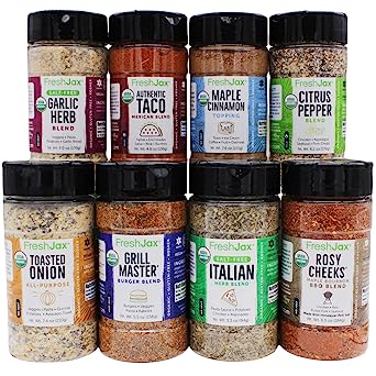 Organic Grill Lover's Essentials Gift Set 8 Large FreshJax Premium Gourmet Spices and Seasonings (8 pack) Gluten-Free, Kosher, Healthy, Family Business