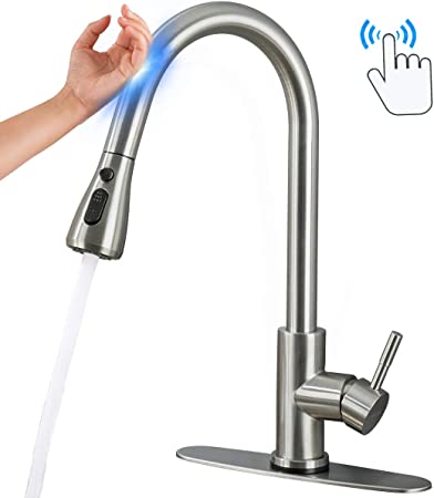 GAPPO Touch Kitchen Faucet with Pull Down Sprayer, Single Handle Smart Kitchen Sink Faucets with Pull Out Sprayer, Stainless Steel Touch Activated Faucet, Brushed Nickel