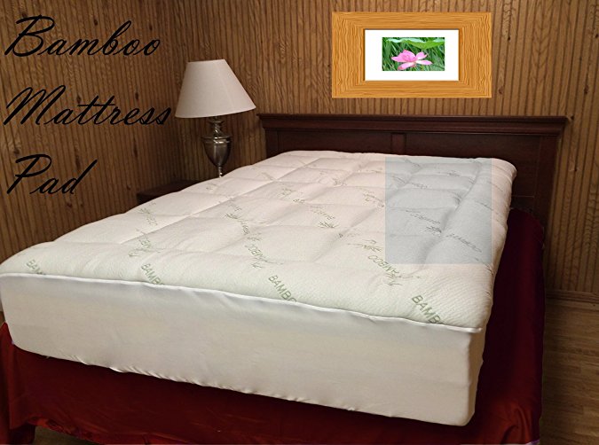 Luxurious Extra Plush Bamboo Mattress Pad, Removable pillow top with fitted side skirt, extra deep, upscale Snug fit. Easy mattress upgrade – King size