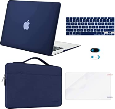 MOSISO Compatible with MacBook Air 13 inch Case (A1369 A1466, Older Version 2010-2017 Release), Plastic Hard Shell Case & Sleeve Bag & Keyboard Cover & Webcam Cover & Screen Protector, Navy Blue