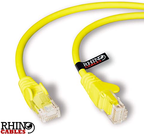 rhinocables CAT5e High-Speed Ethernet Patch Network Cable for LAN — Snagless Cable with RJ45 Connector Lead — Ideal for Internet, Router, Modem, Smart TV, PC & Laptop (10m, Yellow)