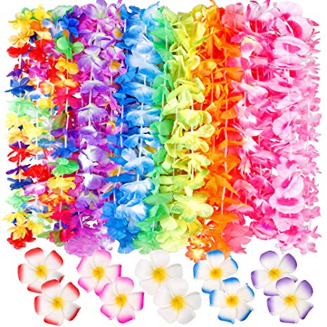 60 Counts Tropical Hawaiian Luau Flower Lei for Fancy Dress Party Beach Fun