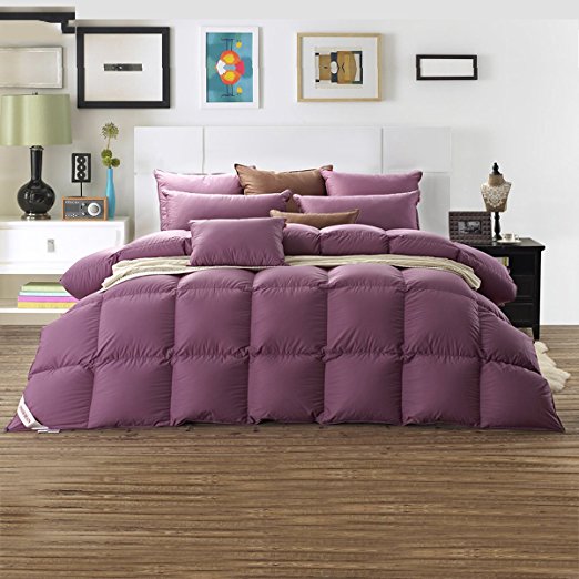 Snowman Bedding King Size Goose Down Comforter,Baffle Box Construction,65oz,Purple