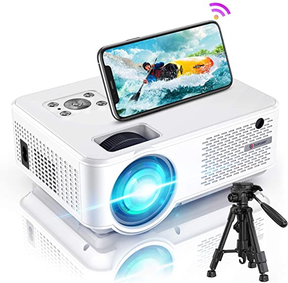 Projector Outdoor Movies, Bomaker 6500 Lux WiFi Mini Projector Ultra Portable, HD 1080P Supported, Wireless Mirroring, Compatible with TV Stick, PS4, DVD Players, iPhone, Android, Windows