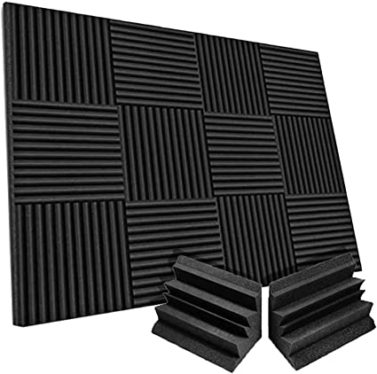 12 Pack Acoustic Foam Panels Soundproofing 12X12X1 Wedge Tiles   2 Pack Bass Traps Corner Sound Absorbing For Walls in Studios and Media Rooms With High Density, 2 Years Warranty By TopAcoustical
