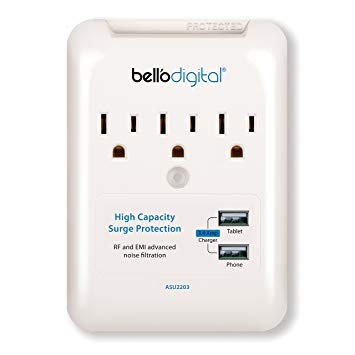 Bell'O Digital ASU2203  3-Outlet In Wall Audio Video Computer Surge Protector with 2 USB Charging Ports