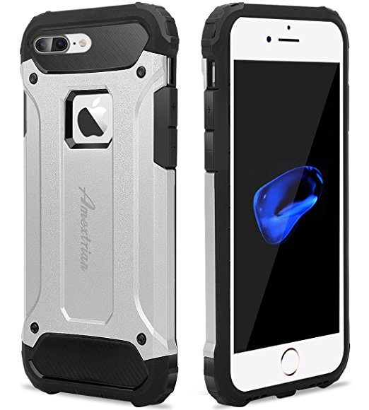 iPhone 7 Plus Case, Amextrian Shockproof Slim Anti-Scratch Heavy Duty [Dual layer] Rugged Case Non-slip Grip Protection Cover for iPhone 7 Plus [Silver]