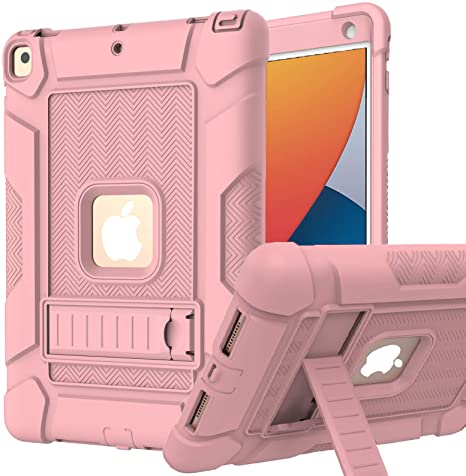 AVAWO iPad 8th / 7th Generation Case, iPad 10.2 2020 case, Slim Heavy Duty Shockproof Rugged High Impact Protective Case with Kickstand for iPad 8th Generation 10.2 inch Latest Model, Pink and Pink