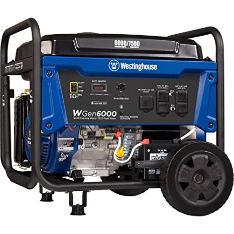 Westinghouse WGen6000 Portable Generator with Electric Start - 6000 Rated Watts & 7500 Peak Watts - Gas Powered - CARB Compliant