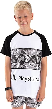 Playstation Pyjamas Boys Camo T Shirt with Shorts OR Trousers PJS