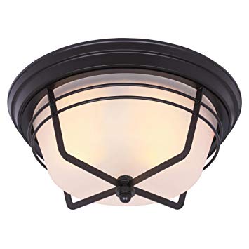 Westinghouse 6230300 Bonneville Two-Light Exterior Flush-Mount Fixture, Weathered Bronze Finish on Steel with Frosted Glass