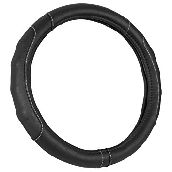 GripDrive Pro Synthetic Leather Steering Wheel Cover Black w/ Gray Accent Stitching - Comfort Grip - Small 13.5"-14.5"