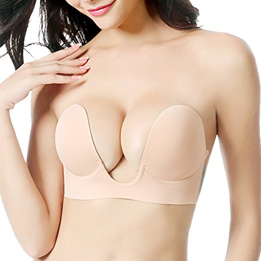 Ridsmc Invisible Bras For Women Self Adhesive Bra Deep U Plunge Strapless Bra For Backless Dress