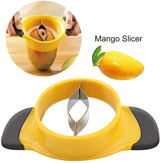 Mango Slicer Splitter Cutter Pitter with Stainless Steel Blade Fruit Divider Ergonomic Rubber Grip Handle Peach Corer for Fruit Kitchen Tool (Mango Slicer)