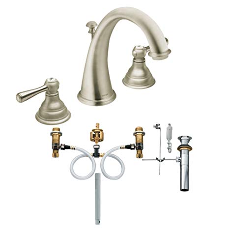 Moen T6125BN-9000 Kingsley Two-Handle High Arc Bathroom Faucet with Valve, Brushed Nickel