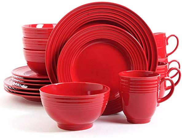 Red 16 Piece Dinnerware Set, Stoneware Dinner Set for 4, Elegant,