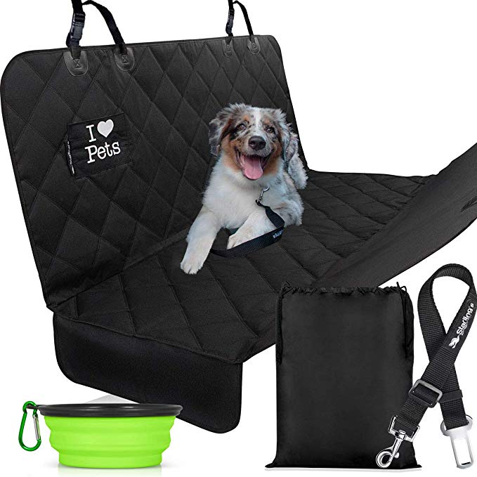 Starling's Luxury Dog Car Seat Covers - Double Stitched & Reinforced, Hammock Style, Heavy Duty & Waterproof! for Cars & SUVs W/Car Pet Seat-Belt!