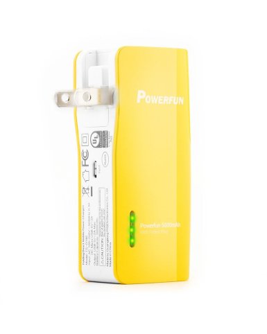Pisen 5000mAh Power Bank with Foldable AC Plug 1A/2A for iPhone, iPad, Samsung and More (Lemon Yellow)