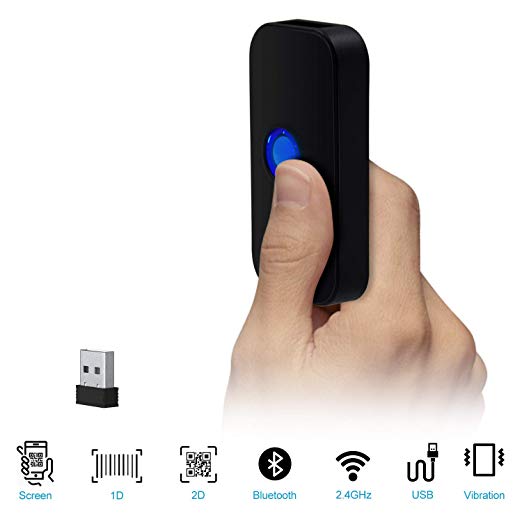 Mini Bluetooth 2D Barcode Scanner,Alacrity 3-in-1 2.4G Wireless/USB Wired/Bluetooth Bar Code Reader Portable 1D QR Image Scanner PDF417 Data Matrix Code for iPad, iPhone, Android, Tablets or Computer