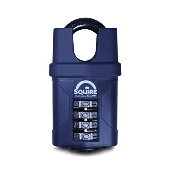SQUIRE Combination Padlock. Patented Design Weatherproof Hardened Steel Shackle Recodable Padlock and Shackle Lengths. (4 Wheel - 50 mm Closed Shackle)