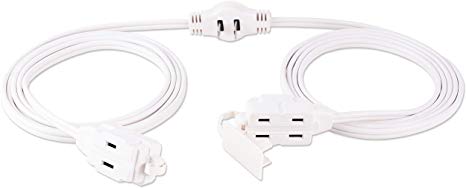 GE 12 ft Sofa Cord, 6 Total Outlets, 6 ft Cord On Each Side, 2 Prong Power Strip, Outlet Covers, 16 Gauge, Indoor Rated, White, 50657